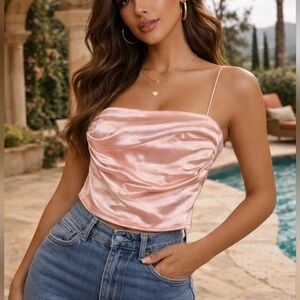 Elegant Pink Satin Women's Top